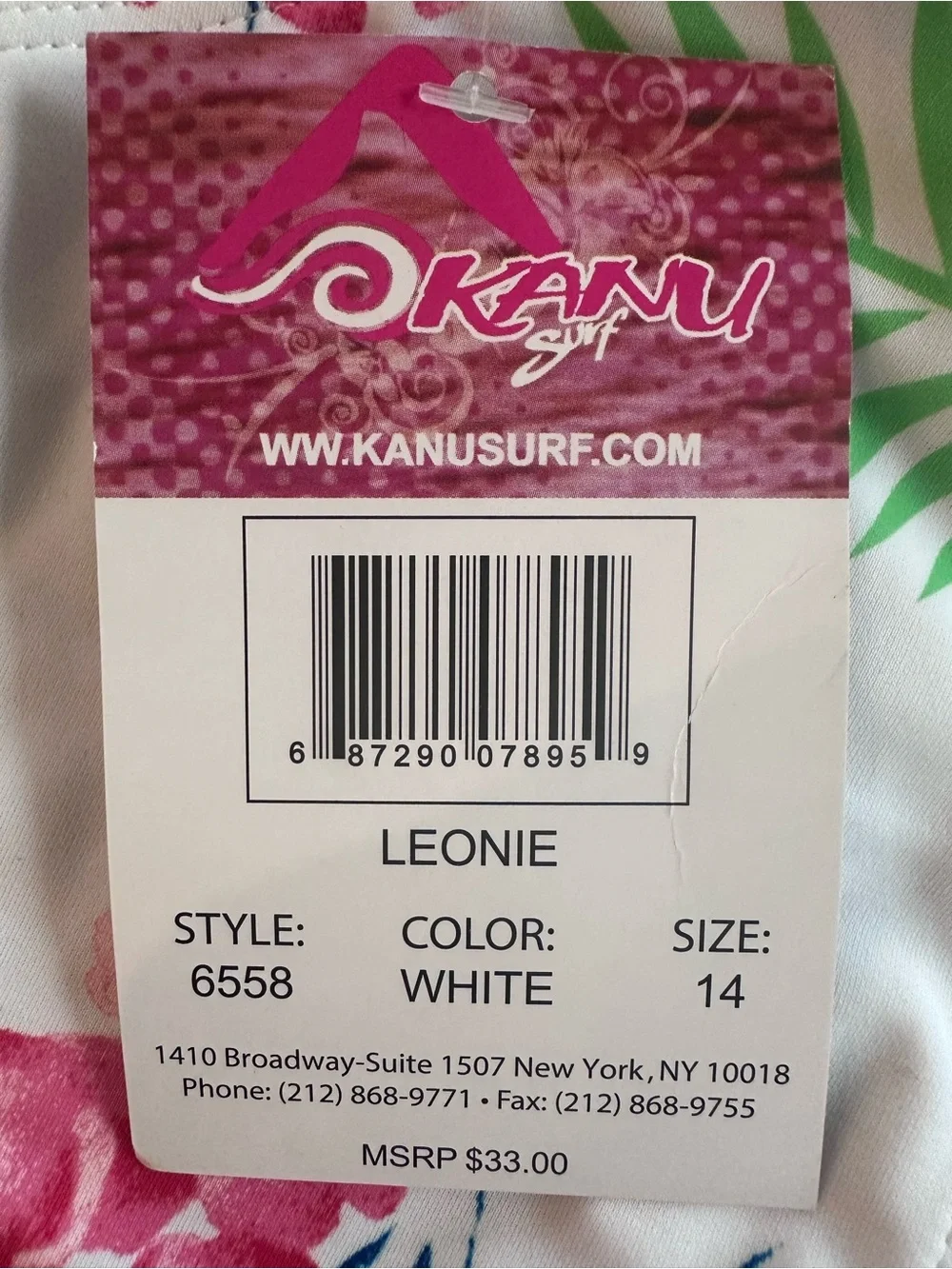 Kanu Surf Girls White Tropical Floral High Neck Bikini, 2-Piece Swimsuit Size 14